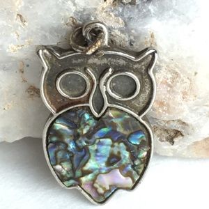 Little Owl silver tone and shell charm pendant 1”